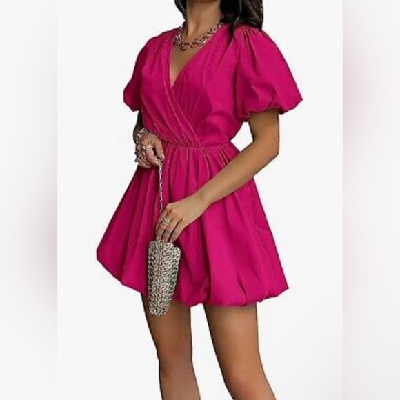 pretty garden Dresses & Skirts - NWT PRETTYGARDEN Women's Summer Puff Sleeve Short Mini Dress Flowy Ruffle V Neck